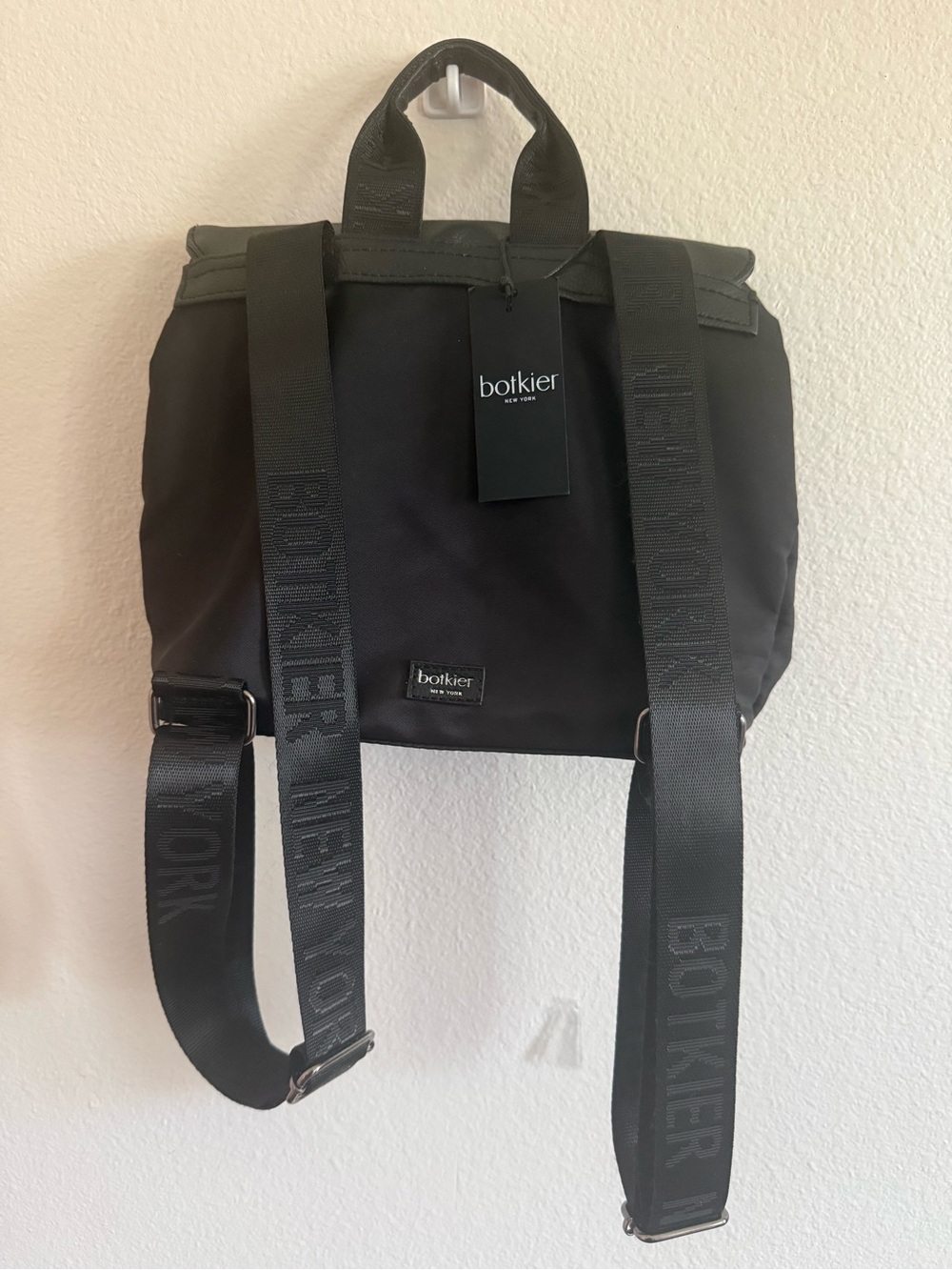 Botkier Black Compact Nylon & Leather Flap Backpack - Picture 3 of 6